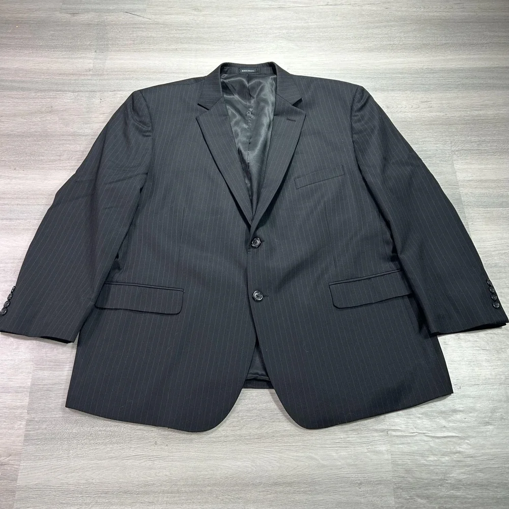 Pronto Uomo Platinum Suit Jacket Vest Set Mens 50R Black Pinstripe Wool 2 Button